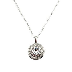 Swarovski Crystal Halo Clear April Birthstone Necklace Rhodium